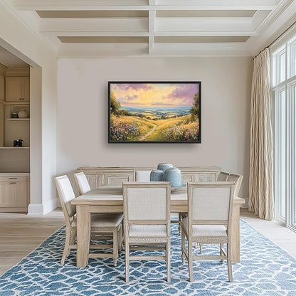 Framed Large Landscape Wall Art for Living Room, Oversized Farmhouse Countryside Nature Wall Decor Wildflower Field Canvas Painting Floral Pictures Modern Artwork for Bedroom Office 36"x24"