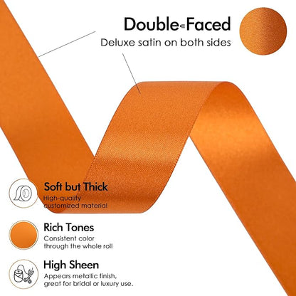 MEEDEE Orange 1 Inch Ribbon Orange Satin Ribbon Lux Double Faced Satin Ribbons by 50 Yards Polyester Wrapping Ribbons for Crafts, Wedding, Flower Bouquet, Holiday Decorating