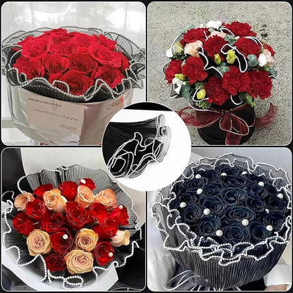 4 Yards Pearl Mesh Flower Wrapping Paper for Bouquets, Korean Floral Wrapping Paper, Pearl Mesh for Bouquets, DIY Gift Packaging, Valentines Flower Shop Decoration (4 Yards Black)