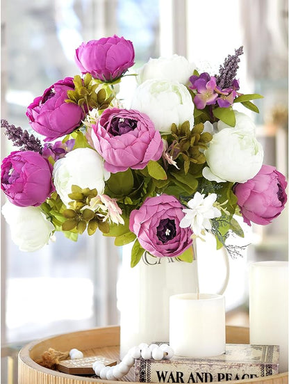 FiveSeasonStuff Vintage Artificial Peonies Silk Peony Flowers and Hydrangeas for Wedding Bridal Home Décor – Beautiful Floral Centerpiece Arrangement with 2 Bouquets (Bloom Purple and White Mix)