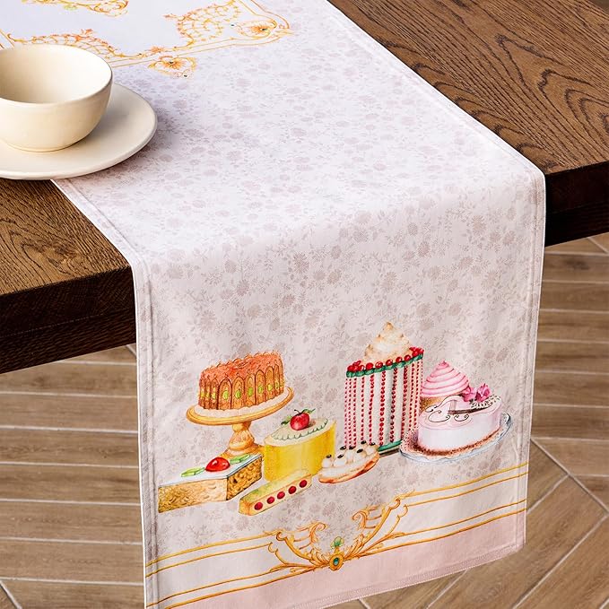 Maison d' Hermine Tablerunners 100% Combed Cotton Premium Table Runner Decorative Table Cover, Home, Dining, Cocktail Party & Camping, Pastries (Double Layer) - (14.50"x72")