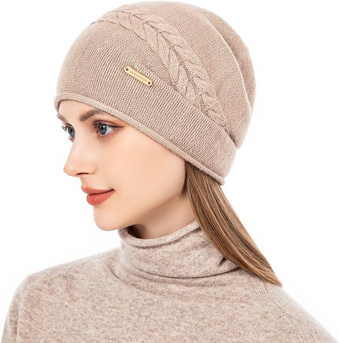 QUEENFUR Knit Slouchy Beanie Hats for Women Cashmere Ski Cap Knitted Wool Soft Warm Winter Hat