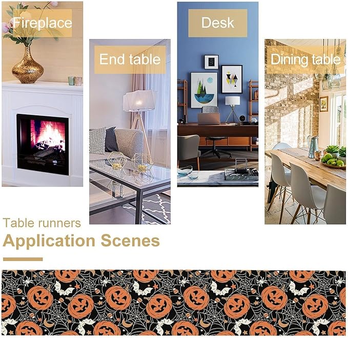 Bat Table Runner,Halloween Pumpkin Spider Web Table Runner for Home Kitchen Table Dining Garden Farmhouse Wedding Party Decor 13x108 Inch