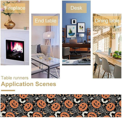 Bat Table Runner,Halloween Pumpkin Spider Web Table Runner for Home Kitchen Table Dining Garden Farmhouse Wedding Party Decor 13x90 Inch