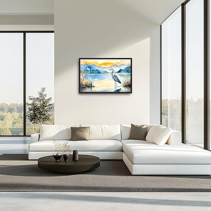 Heron Bird Large Decor Wall Art Mountain Landscape Framed Pictures for Living Room, Oversized Canvas Print Painting Modern Extra Large Framed Artwork for Bedroom Office Home Decor 36"x24"