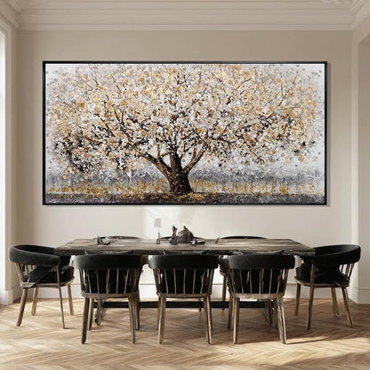 Gold Foil Canvas Wall Art Flower Wall Decor Plant Photo Prints Landscape Wall Decorations 29"x58" Large Artwork for Living Room Office