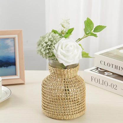 Artificial Flowers, 25pcs Sage Green Artificial Rose for DIY Wedding Bouquets Centerpieces Arrangements, Sage Green Rose and Dahlia Flowers with Stem for Bridal Shower Party Home Decorations