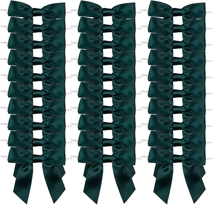 7Rainbows 30pcs Boutique 2.5" Dark Green Satin Ribbon Twist Tie Bows for Tying Up Packages Gift Wrapping