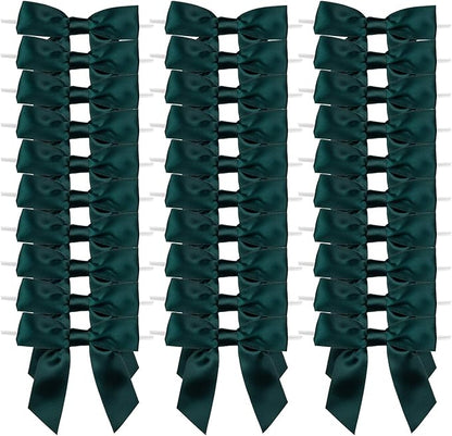 7Rainbows 30pcs Boutique 2.5" Dark Green Satin Ribbon Twist Tie Bows for Tying Up Packages Gift Wrapping