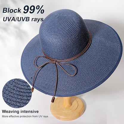 DRESHOW Beach Hats for Women Big Straw Wide Brim Summer Hat Floppy Foldable Roll up Cap Sun Hat UPF 50+