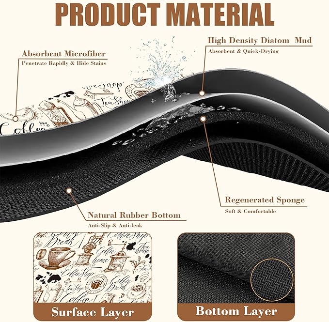 Dish Drying Mat Coffee House Coffee Bar Mat for Countertop Absorbent Rubber Backed Hide Stain Dish Drainer Rack Pad Espresso Machine Cafe Table Dining Room Decoration 15.7 x 23.6 Inch