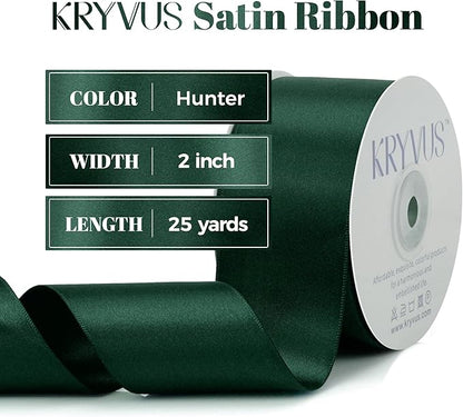 Hunter Green Satin Ribbon, Double Faced 2 Inch X 25 Yards Hunter Green Ribbon, Premium Satin Ribbon for Gift Wrapping, Crafts, Hair Bow Making, Sewing, Flower Bouquet, Wedding Party Decor