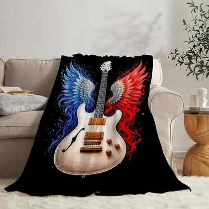Guitar Blanket Music Throw Blanket Musical Instrument Soft Cozy Fleece Fuzzy Stuffed Plush Flannel Gifts for Girls Women Boys Kids Adults 40''x50''