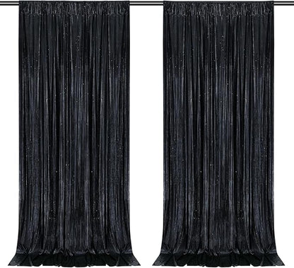 9.6x8FT Black Sequin Curtains: Photo Backdrop Drapes 2 Pieces 4.8x8FT Birthday Backdrop for Hallween Decorations Arch Backdrop