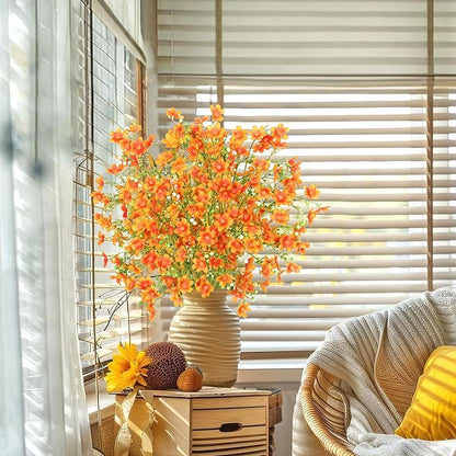 8PCS Fake Fall Flowers Real Touch Silk Flowers,Orange Artificial Flowers for Decorations, Babys Breath Artificial Flowers Bulk for Halloween Thanksgiving Fall Decor (Orange, 8PCS)
