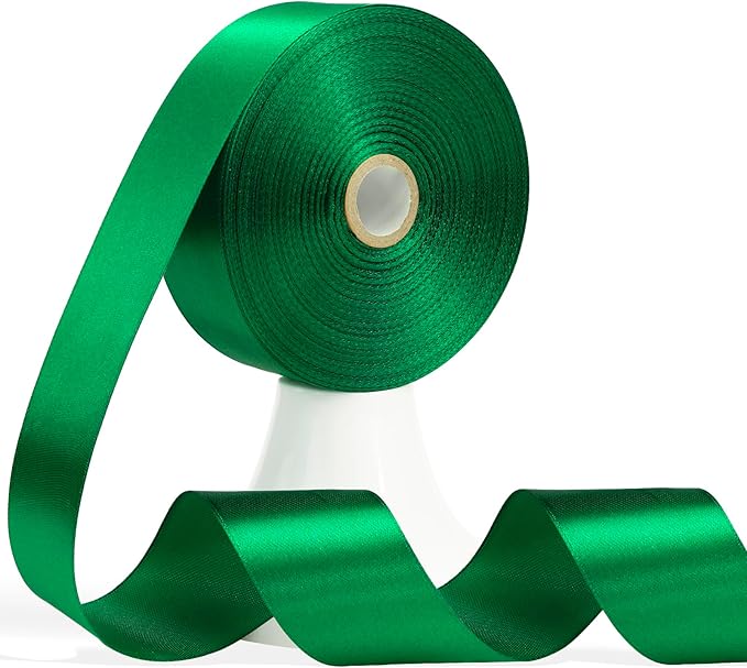 60 Yards Green Satin Ribbon 1-1/2 Inch, Solid Polyester Fabric Ribbon for Gift Wrapping, Crafts, Flower Bouquet, Wedding, Baby Shower, Festival, Christmas, Halloween