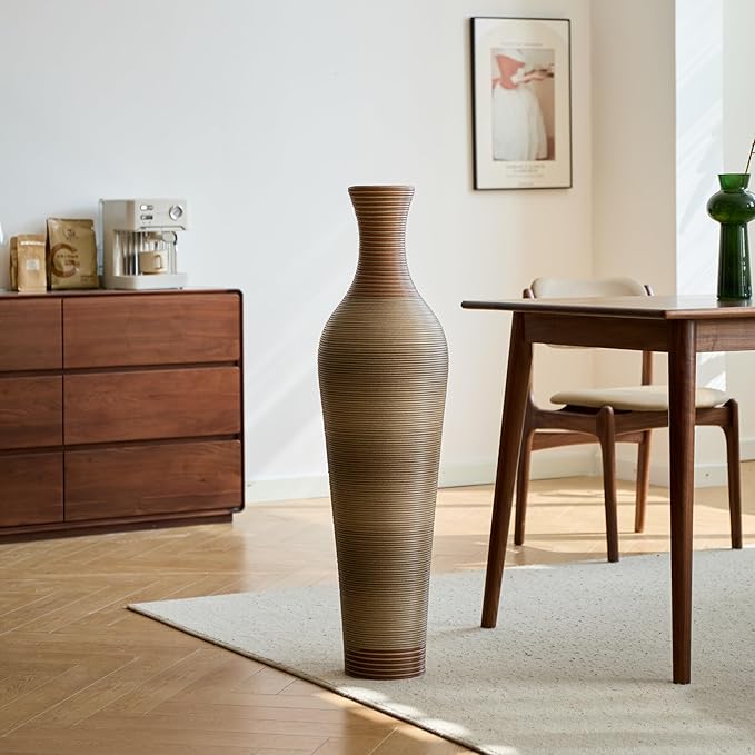 Large Hand-Woven Bamboo Floor Vase, Tall Home Decor Floor Vase for Fake Flower Dried, Flower Holder for Living Room, Bedroom, Dining Room, Entryway, Hallway