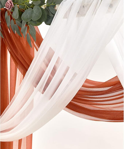 Wedding Arch Flowers with Drapes Kit (Pack of 4) - 2pcs Artificial Terracotta Deluxe Swag with 2pcs Sheer Drapes for Wedding Ceremony Arbor Reception Backdrop Rose Floral Decoration