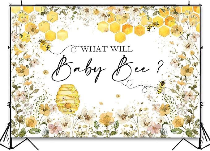 Avezano Baby Gender Reveal Backdrop - Honeycomb Bee Theme Party Decorations Banner (5x3ft)