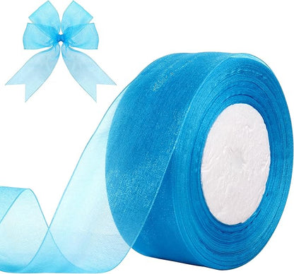 1-1/2 Inch x 50 Yards Sheer Organza Ribbon Chiffon Ribbon for Gift Wedding Flower Bouquet Wrapping Decorations Crafts (Lake Blue)