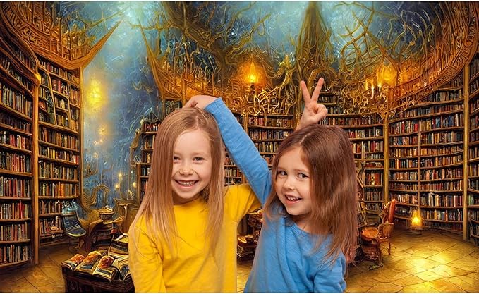 Medieval Fairytale Library Backdrop Vintage Bookshelf Backgrounds Cozy Bookcase Old-Fashioned Library Room Magical Books Photography Background Magic Books Theme Party Decorations Props 10x6.5ft