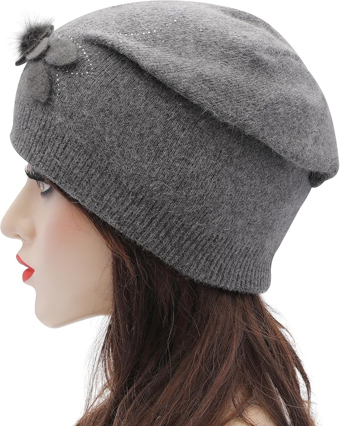 ZLYC Women Floral Slouchy Beanie Hat Double Layer Winter Knit Skull Cap