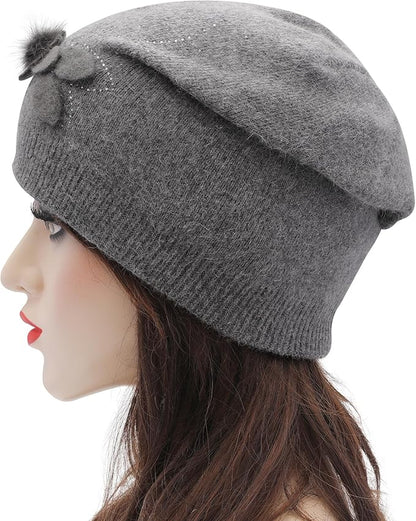 ZLYC Women Floral Slouchy Beanie Hat Double Layer Winter Knit Skull Cap