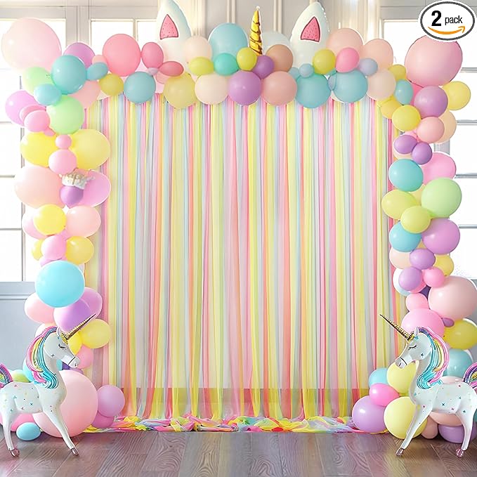 Rainbow Tulle Backdrop Curtain for Birthday Party10ft x 8ft Rainbow Sheer Backdrop Curtains for Unicorn Birthday Baby Shower Girls Photo Shoot Decorations 2 Panels 5ft x 8ft