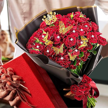Woohome Flower Wrapping Paper Bouquet Kit, 60 Sheet Flower Bouquet Wrapping with 3D Butterflies Wishes Cards Ribbons for Mother's Day Gifts Wedding Valentine Birthday DIY Craft - Black Gray Silver