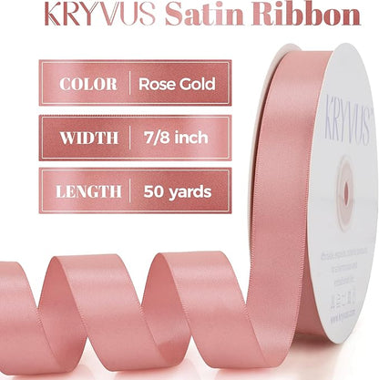 Rose Gold Satin Ribbon, Double Faced 7/8 Inch X 50 Yards Rose Gold Ribbon, Premium Satin Ribbon for Gift Wrapping, Crafts, Hair Bow Making, Sewing, Flower Bouquet, Wedding Party Decor