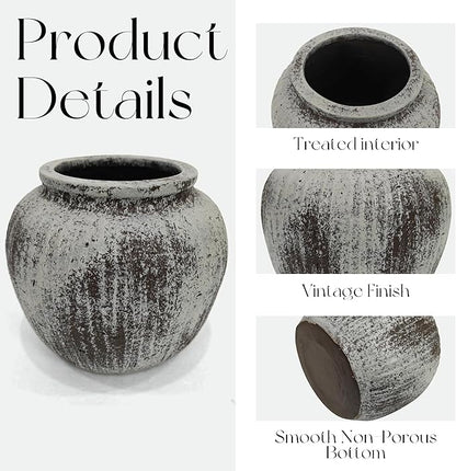 Oakrain Large Rustic Minimalist Vase, 11" Distressed Round Floor Vase for Home Decor, Farmhouse Centerpieces Planters for Living Room Indoor Outdoor Use, Gray
