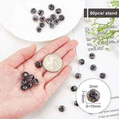 PH PandaHall 60pcs 8~10mm Gold Sand Lampwork Beads Glass Handmade Round Loose Beads for Rosary Making Jewelry Craft Making with 2mm Hole - Black