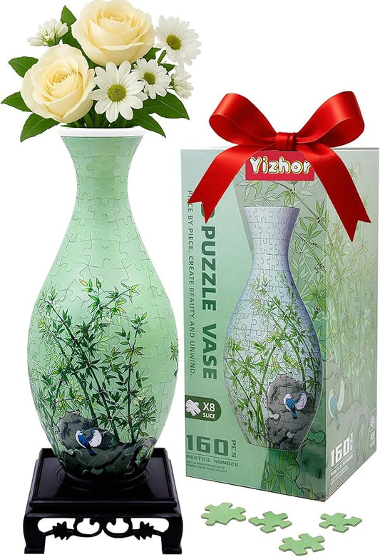 3D Puzzle Vase, 160 Curved Pieces DIY Flower Vase Craft Kit & 3D Puzzles for Adults, Creative Jigsaw Art Project Home Décor Centerpiece, (A-Bamboo Serenity)