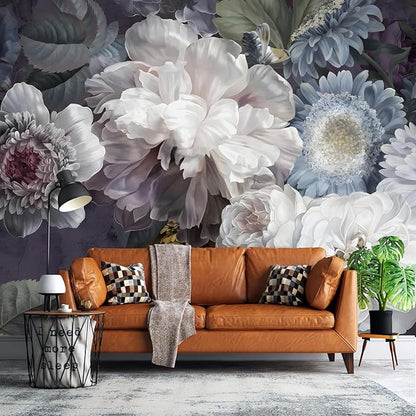 Wall Mural Peel and Stick Vintage Floral Mural- Thick Canvas Waterproof Wallpaper Art for Living Room Bedroom, Large Self-Adhesive Decor (Color-2, 137×98 inch)