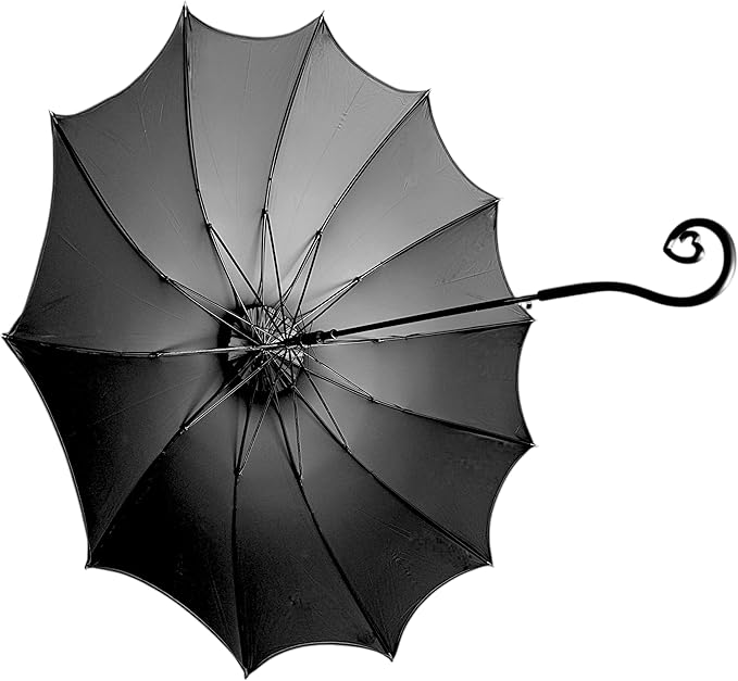 Dark Wing Auto Open Umbrella with Heart of Darkness Handle - Gothic Pagoda Top Design - 12 Rib Windproof Waterproof UV Protection - 41" Large Canopy