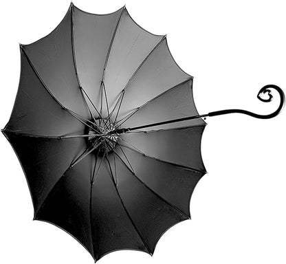 Dark Wing Auto Open Umbrella with Heart of Darkness Handle - Gothic Pagoda Top Design - 12 Rib Windproof Waterproof UV Protection - 41" Large Canopy