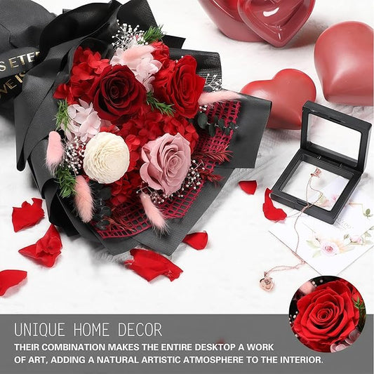 Preserved Flowers for Delivery, Red Flower Bouquets with Necklace, Forever Real Roses Anniversary Birthday Gifts for Women Mom Wife Girlfriend, Fresh Flowers for Valentines Day Christmas