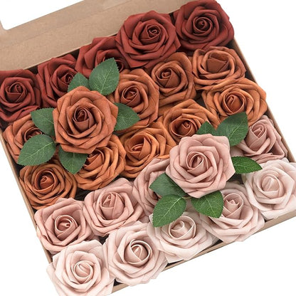 Ling's moment Artificial Flowers, 50Pcs 3" Roses in Amber Shades, Realistic DIY Foam Floral Decor for Wedding Bouquets/Centerpieces, Outdoor Party Backdrops, Room/Table, and Garden/Pot Decorations