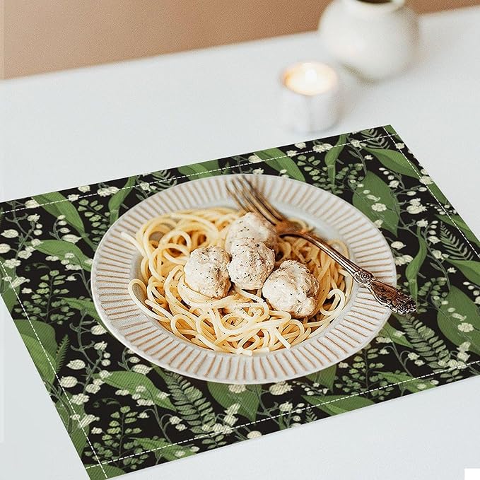 Vintage Botanical Placemats Set of 6, 17x12 Inch Retro Nature Plant Exotic Green Leaves Wildflower Table Mats for Home Party Kitchen Dining Decor