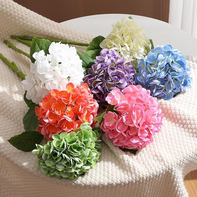 3Pcs Hydrangea Artificial Flowers, 22.44" Real Touch Latex Faux Hydrangea with Long Stems & Leaves for Home Office Decor or Wedding, Party, Centerpieces, Floral Arrangements (Pink)