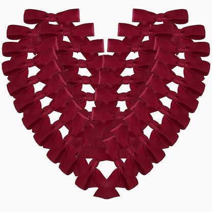 50pcs 1-1/2" Burgundy Satin Ribbon Bows Without Twist Ties Giant Bows for Christmas Holiday Gift Packing&Wrapping (Burgundy)