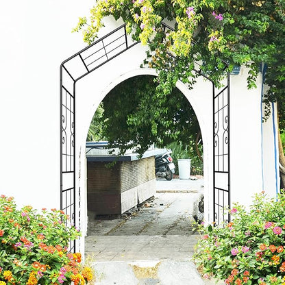 Metal Garden Arch, Assembly Garden Arbor,Trellis Climbing Plants Support, Rose Outdoor Arch,Wedding Arch, Party Events Archway,Steeple (Black, W56.3"X94.5")