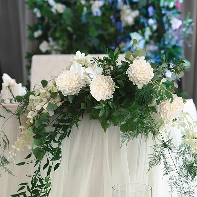 Artificial Flowers, 25pcs Realistic Artificial Rose for DIY Wedding Bouquets Centerpieces Arrangements, Cream Dahlia Flowers with Stem for Bridal Shower Party Home Decorations