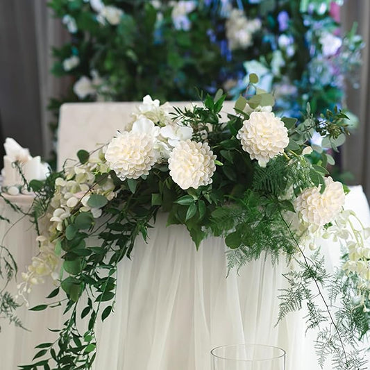 Artificial Flowers, 25pcs Realistic Artificial Rose for DIY Wedding Bouquets Centerpieces Arrangements, Cream Dahlia Flowers with Stem for Bridal Shower Party Home Decorations