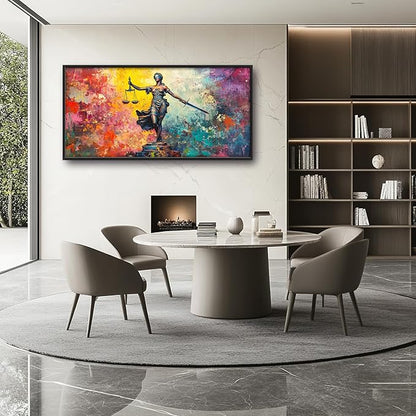Extra Large Lady Justice Framed Wall Art for Living Room,Oversized Scales of Justice Pictures Wall Decor,Abstract Colorful Canvas Print Painting Modern Artwork Bedroom Office Bathroom 60L x 30W