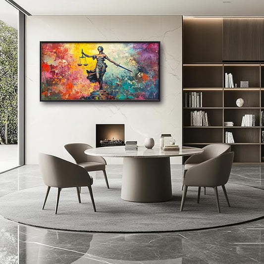 Extra Large Lady Justice Framed Wall Art for Living Room,Oversized Scales of Justice Pictures Wall Decor,Abstract Colorful Canvas Print Painting Modern Artwork Bedroom Office Bathroom 60L x 30W