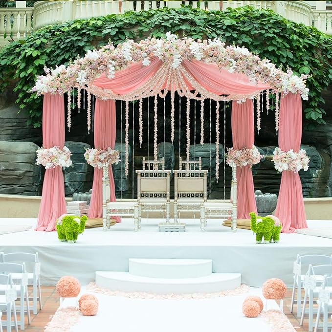 10 x 10 Feet Rose Pink Backdrop Curtain for Partie, Background Curtains for Photoshoot, Birthday, Wedding, Halloween, Thanksgiving, Christmas, New Year Party Decorations 5Ft x 10Ft, 2 Panels