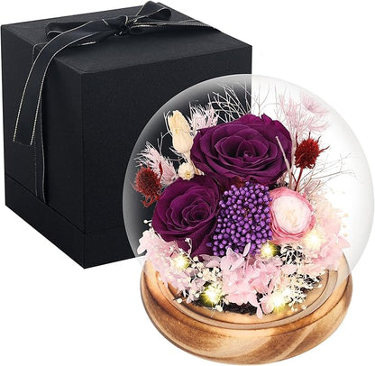 Preserved Flowers Bouquets Unique Rose Preserved Flower Gifts in Glass Dome for Women,Wife, Grandma Suitable for Birthday, Mother’s Day, Valentine’s Day, Anniversary, Christmas