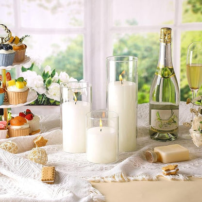 Shihanee 36 Pcs Pillar Candles with Glass Cylinder Vases Tall Hurricane Candle Holders Cylinder Vases for Centerpieces Wedding Party Decor, Total 18 Sets(Clear,White)