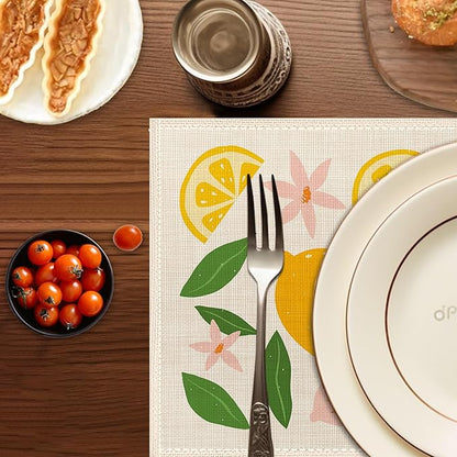 Tropical Fruit Placemats Set of 6, Boho Colorful Table Mats, Washable Heat Resistant 12×18 Inch Place Mats for Kitchen Dining Fun Decor